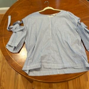 Halogen blue and white striped shirt.  Bell sleeves with tie,cold shoulder XXL